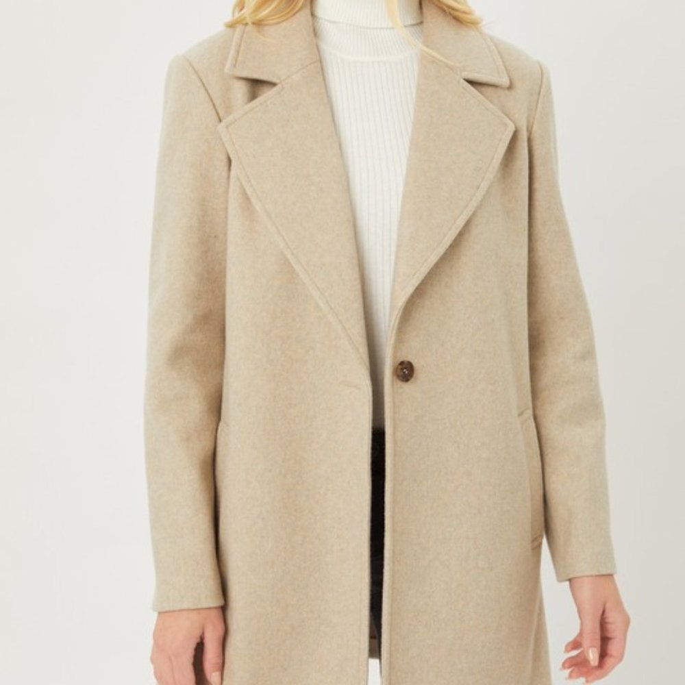 🥰 1 LEFT 🥰 Single Breasted Fleece Coat, Oatmeal - Picture 4 of 7